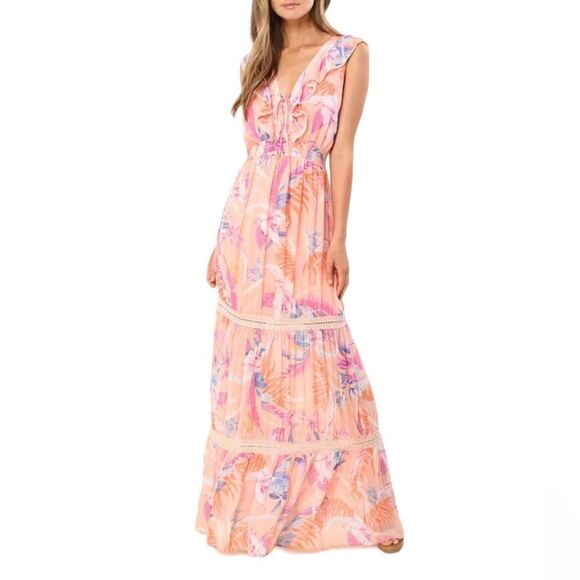 Hale Bob Orange Gianna Lace Insert Maxi Dress New Size Small - Picture 1 of 13